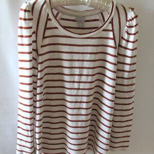 Chico's white brown striped scoop neck puff long sleeve tee *Sz 1(S)*